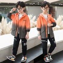 Childrens clothing boys jacket autumn windbreaker 2021 new middle and large children handsome boys spring and autumn hooded top Korean version of the tide