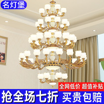 Duplex building Large hanging lamp New Chinese jade pendant light building in the middle of the building Empty Ocean Room Ostyle Villa Living Room Five Floors Lamps