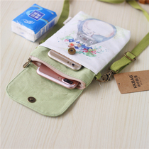 Korean Version Slanted Satchel Bag Woman Single Shoulder Bag Cartoon Canvas Hanging Neck Phone Bag Hand Carrying Small Cloth Bag Mini Packet Bag