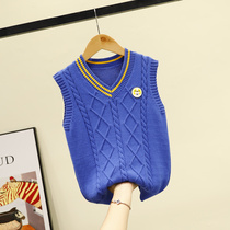 Boy knit waistcoat Korean version of foreign air outside wearing damp autumn and winter CUHK boy sweater waistcoat waistcoat with velvety and thick