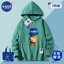 NASA co-branded tide brand 2022 autumn new sweater loose hooded bear print pullover trend couple jacket