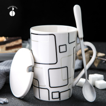 Creative ceramic cup Simple water cup Household large capacity mug with lid spoon Personality trend coffee cup teacup