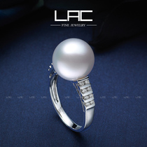 LAC High Jewelry 18K Golden Nanyang Australia White Pearl Ring Inlaid Diamond Natural Venus Sea Pearl