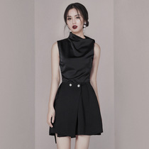 Thai Tide brand black sleeveless waist slim top a skirt skirt skirt two-piece sexy dress women