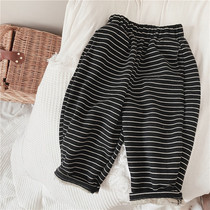 Crooked girl Korean childrens clothing fleece striped trousers Korean loose foreign pants casual trousers children