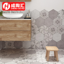 Cement hexagonal tiles Nordic bathroom kitchen balcony non-slip floor tiles retro antique brick tiles hexagonal tiles