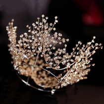 Cute Bride Full Water Drill Golden Handmade Round Crown Wedding Dress Gown Fashion Retro Head Accessories Dinner Birthday Crown Prince