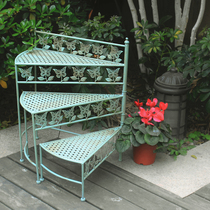 Outdoor wrought iron flower rack Courtyard garden balcony ladder Rotating corner flower rack Multi-layer floor flower pot rack shelf