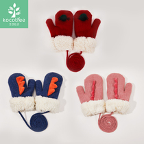 KK tree autumn and winter baby gloves plus velvet thickened children children autumn and winter hanging neck cute fashion link boys and girls