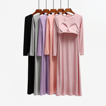 Autumn and winter modal long sleeved nightdress with chest pad long skirt loose home wear pajamas can wear knee dress