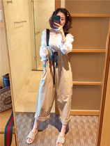 BORAKOO Korea Dongdaemun Summer Khaki Apricot Suspender Drawstring Bud waist Harun Crotch bib