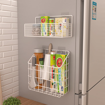 Kitchen refrigerator shelf hole-free storage wall hanging above the outside side hanging basket cling film net red shelf