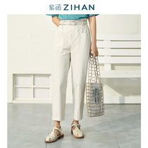 Purple Culvert Summer Dress New Pure Color 100 Lap High Waist Loose Tapered Casual Pants Straight Cylinder Comfort Breathable slim trousers