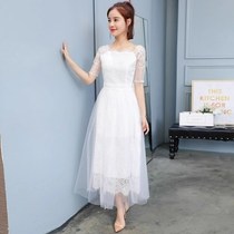 Super fairy mesh skirt womens 2018 summer new first love small fresh sweet Korean version of the skirt waist long dress