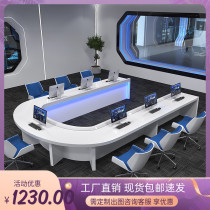 Command Center Console Baking Lacquer Multimedia Monitoring Desk Tech Sensation Media Modern U Shape Conference Desk Customisation