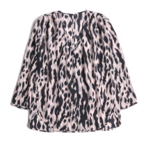 C535 Clippers Silk Double Crip V collar head shirt female powder BAO WEN SAN silk loose 7-sleeved shirt