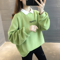Early Autumn Avocado Green Sweater Womens 2021 New Tide Age polo Collar Coat Spring and Autumn Thin Top