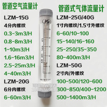 Pipeline gas flowmeter Plexiglass rotor DN15 ducted ZYIA flowmeter compressed air flow rate meter