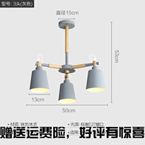 Nordic style creative living room chandelier Macaron wood bedroom dining room lamp Light luxury generation simple atmosphere household lamps