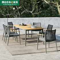 Outdoor table and chairs courtyard teak rattan chair villa furniture outdoor balcony rattan chair open air leisure anti-corrosion wood long table