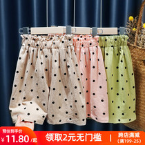 Girls Capri pants summer thin Korean version of childrens foreign style polka dot pants baby loose high waist Haren pants New
