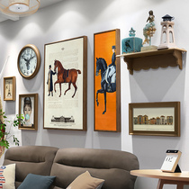  Living room European-style photo wall Creative American clock shelf Decorative painting wall photo frame combination home accessories