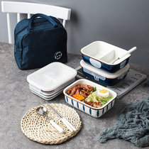 Ceramic Lunch Box Student Womens Microwave Oven Lunchbox Office Worker with cover Bowl Rice-style hand-painted refreshing box bowls