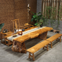 New Chinese Big Board tea table and chair combination solid wood kung fu tea table Zen tea table log office tea table