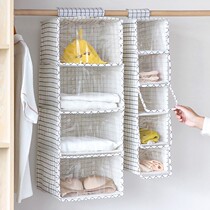 Wardrobe clothes underwear storage bag hanging bag hanging multi-layer cotton linen fabric dormitory clothing finishing storage artifact