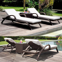 Building a dream home Outdoor rattan balcony leisure rattan chair outdoor courtyard lounge villa swimming pool bed folding Rattan