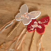 Girls' ancient fan children embroider round fans with long-handled embroidered fan chan chan