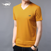 Crocodile mercerized cotton short-sleeved T-shirt mens solid color v-neck jacket summer chicken heart collar T-shirt Mordale mens tide
