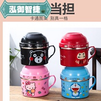 Stainless steel insulated fast food Cup student multi-layer lunch box cartoon childrens lunch box cute large capacity instant noodle bowl