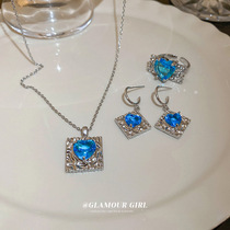 Blue Zircons Loving Folds Necklace East Gate Ins Temperament Lock Bone Chain Superior Necklace Ear Nail Ring Female