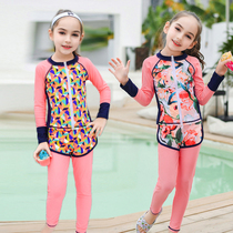 Korean childrens swimsuit Girls  swimsuit Medium and large virgin girl split long sleeve sunscreen swimsuit Baby wetsuit