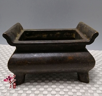 Daming Xuande annual red copper Ding furnace a square incense burner Xuande furnace bronze ware home Temple Buddha supplies