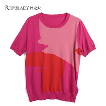 Fat wife Big code Womens in summer New pint of color needlework T-shirt Loose Explicit skinny Mom dress 622105110