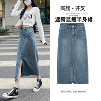 High waist display slim denim half body dress female summer design sensation small crowdsourced slim fit slim fit straight cylinder dress with long open fork skirt