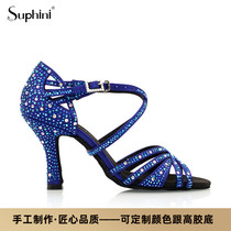 Suphini Boutique Handmade Custom Color Drill Woman High Heel Softbottom Birthday Gift Friendship Dance Denim Latin Dance Shoes