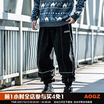 National tide thick pants mens autumn and winter New Velcro overalls casual pants collection line Tide brand Harlan leg pants