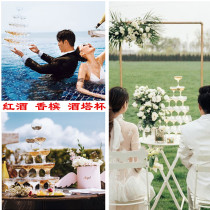 New film photography props travel outdoor wedding couple photograph champagne red glass wedding plastic tower cup