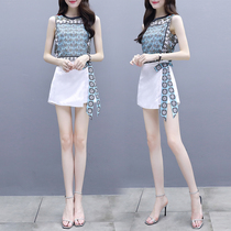 2020 new fashion summer dress Korean version of very fairy chiffon two-piece foreign-style summer womens shorts set spring skirt pants