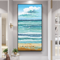 Modern minimalist Abstract beach scenery Xuanguan hanging paintings hand-painted oil painting Nordic American decoration painting Shengxia Coast