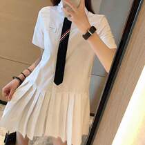 Silver Childrens Day Thom Browne 20 New TB Design Feel Fake Tie Shirt Short Sleeve Style 100 Pleats Dress Woman