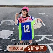 (year-end clear cabin not to be changed) Fashion collage sport skirt mid-length T-shirt Ocean Gas Tide