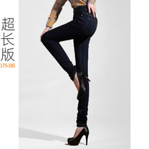 Tall autumn and winter thickened velvet black lengthened jeans womens small pants super trousers slim trousers Korean version
