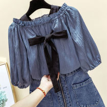 2021 New Fashion suit female Korean summer little shirt suspender chiffon shirt top denim skirt two-piece set