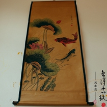 Antique calligraphy and painting celebrity calligraphy and painting zhong tang hua living room paintings landscape painting Qi Baishi two fish figure has been framed