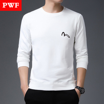Mens long sleeve T-shirt pure cotton spring dress blouse loose and casual round collar trend clothes mens clothing with printed and compassionate