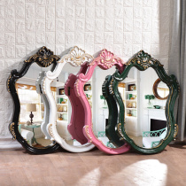 European special-shaped bathroom mirror porch bedroom carved dressing decorative mirror living room wall mirror American retro green shaped